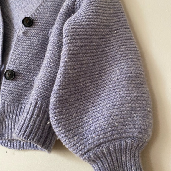 ❌SOLD❌Vintage Lavender Chunky Cable Knit Wool Cardigan - Picture 5 of 9